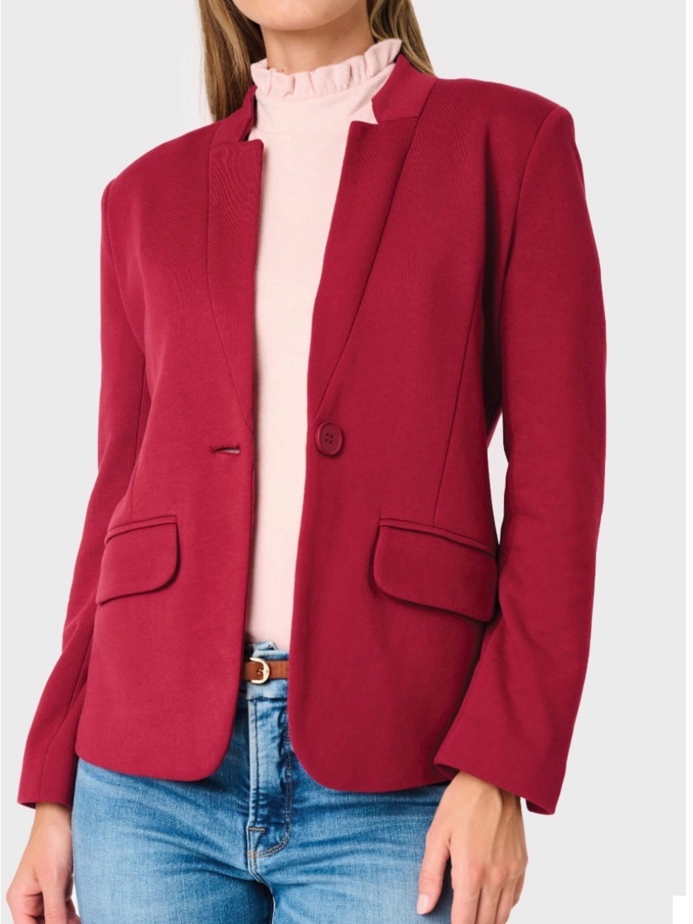 Premise Deep Raspberry Open-Front Collarless Blazer - Picture 3 of 9
